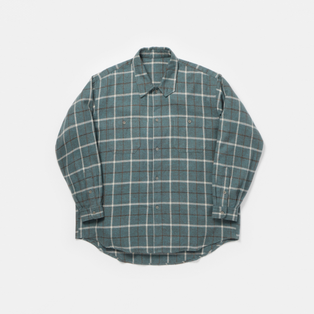 メランジネル フラップカラーシャツ(グリーン-S)