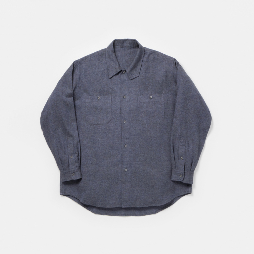 メランジネル フラップカラーシャツ(ネイビー-S)