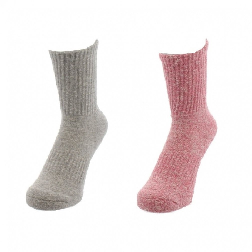 アウトドア2足組ソックス(ピンク×グレー-23-25cm)