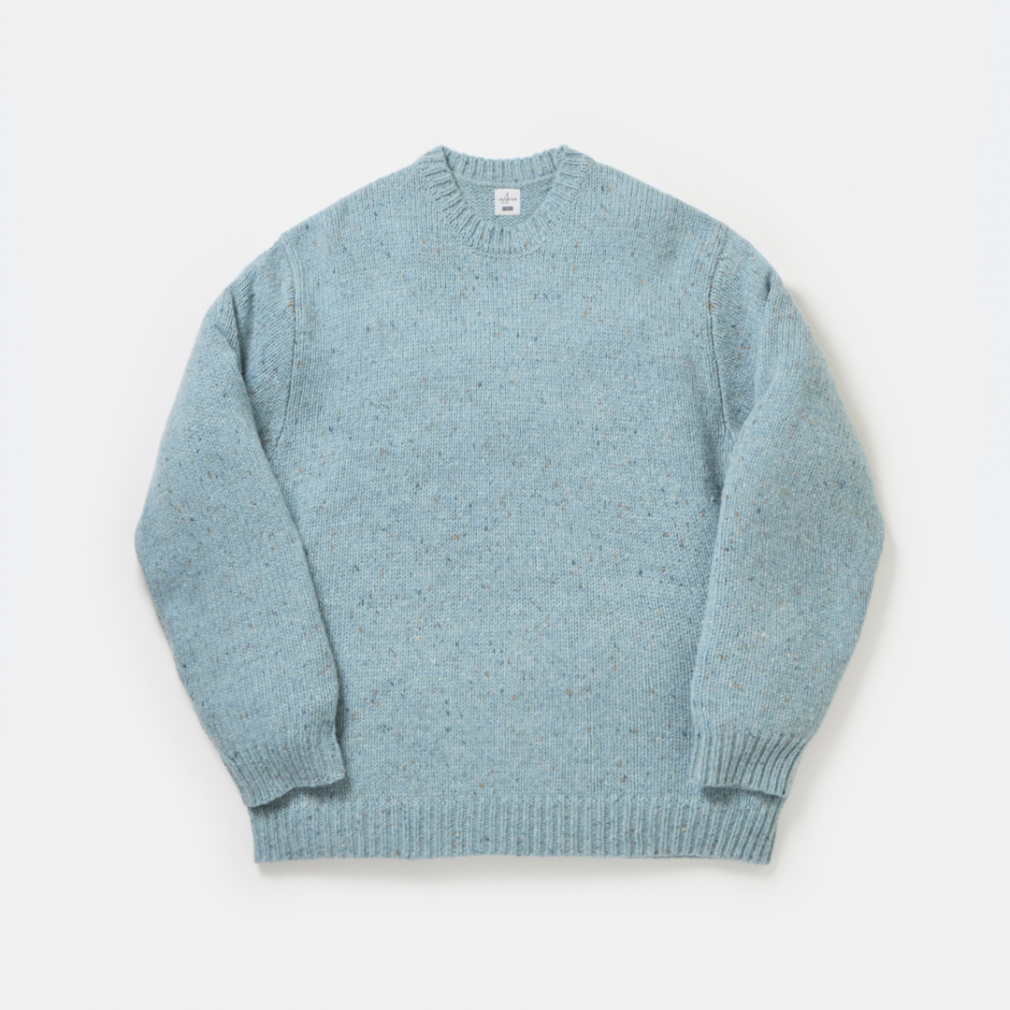 カラーネップヤーン クルーネックニット(ペールブルー-S)