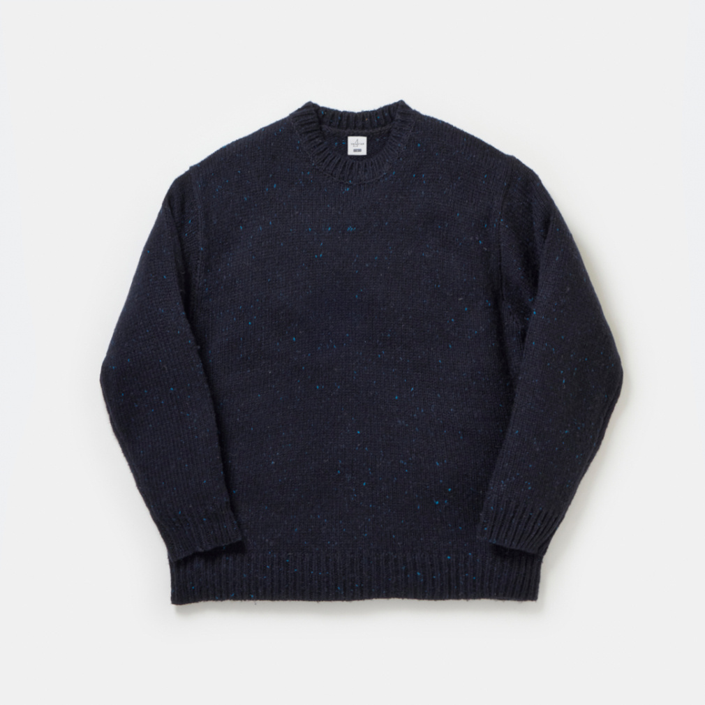 カラーネップヤーン クルーネックニット(ネイビー-XS)