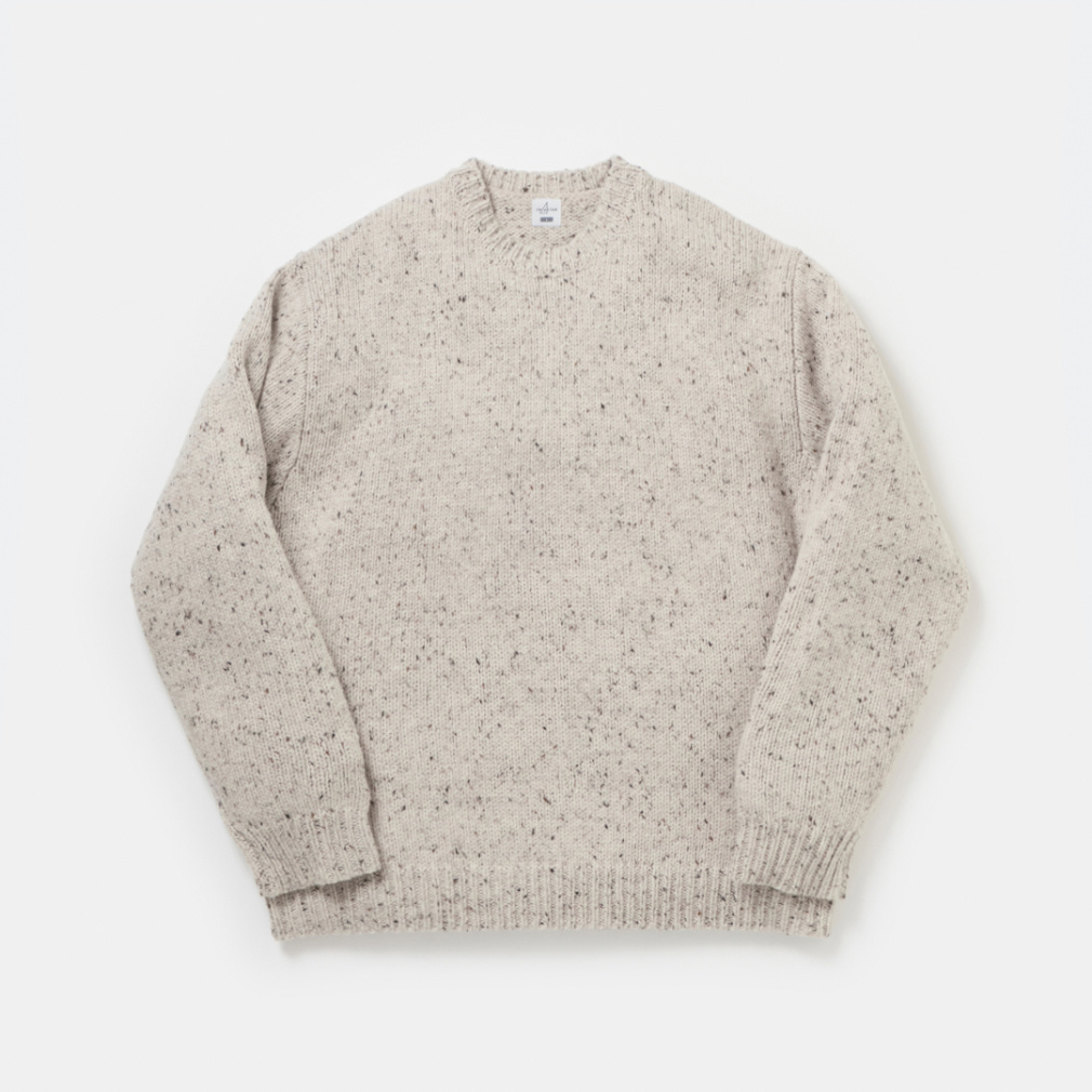 カラーネップヤーン クルーネックニット(ライトベージュ-S)