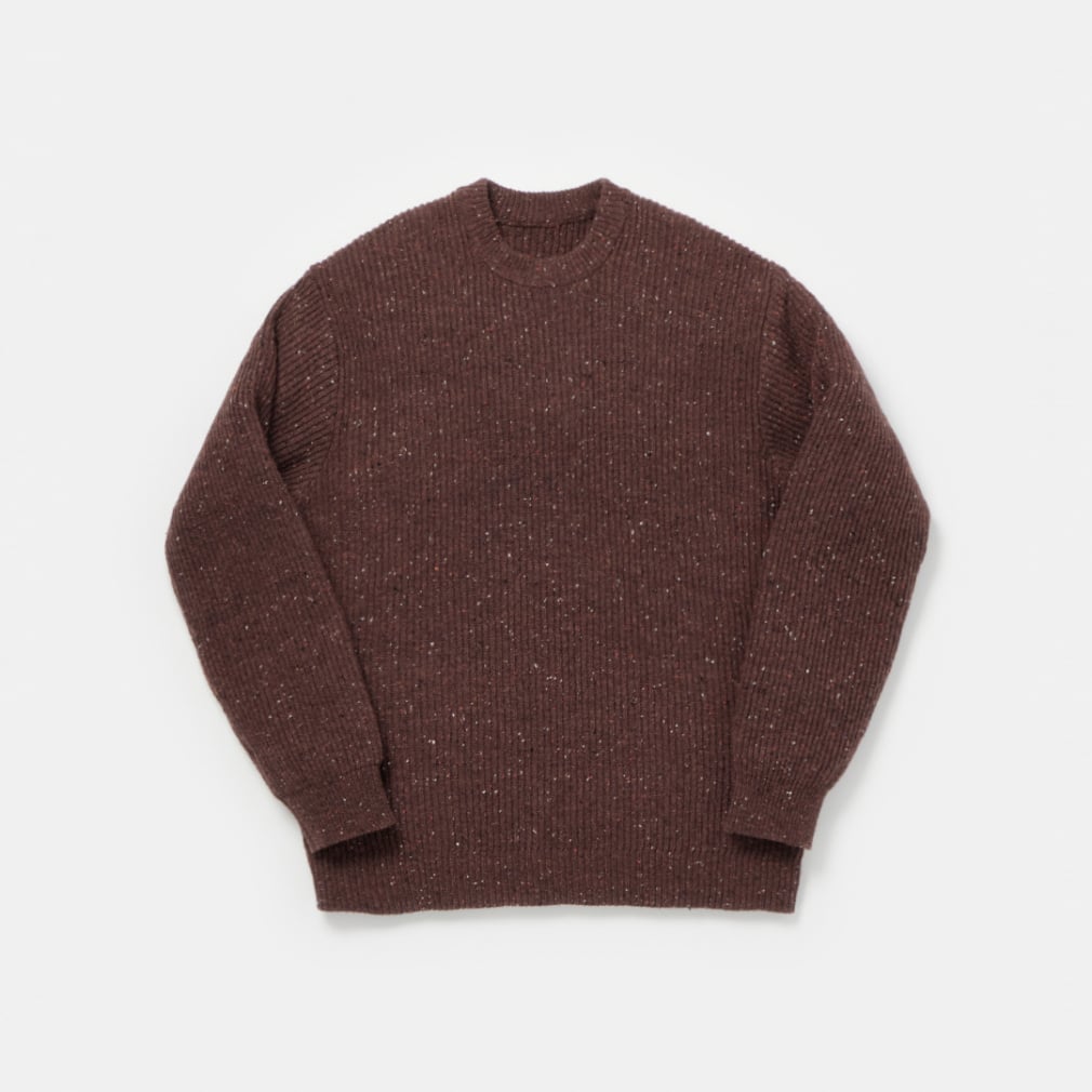 CNY両畦編み クルーネックニット(ブラウン-S)