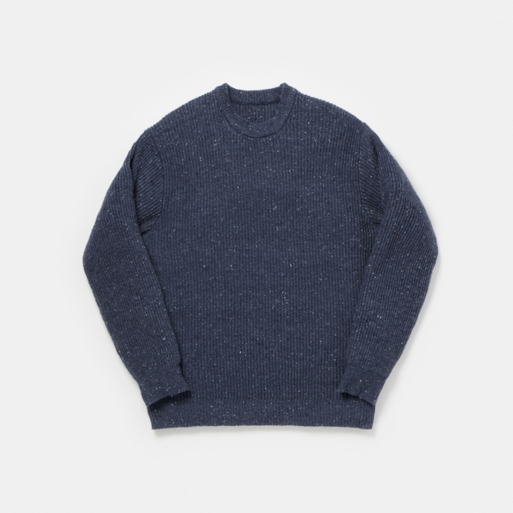 CNY両畦編み クルーネックニット(ブルー-S)