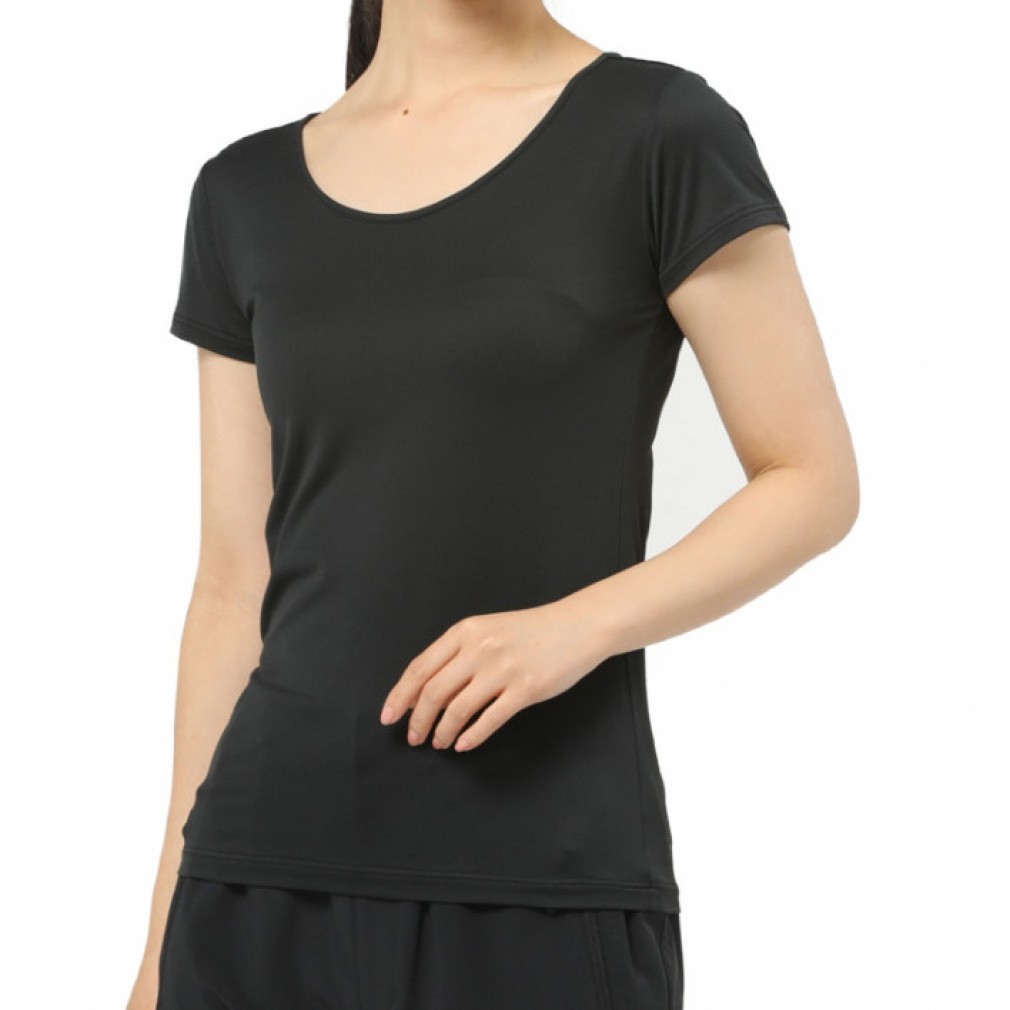 秒乾ドライインナー Uネック・半袖(ブラック-S)