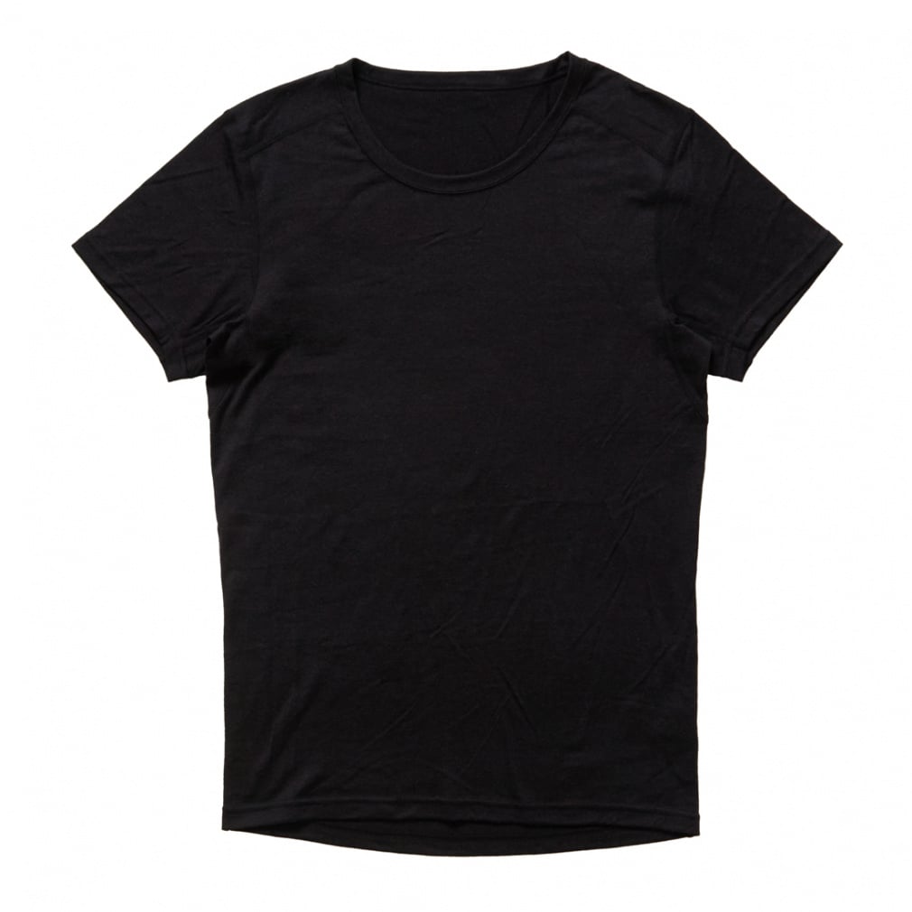 メリノウールインナーワイドクルーネック半袖(ブラック-S)