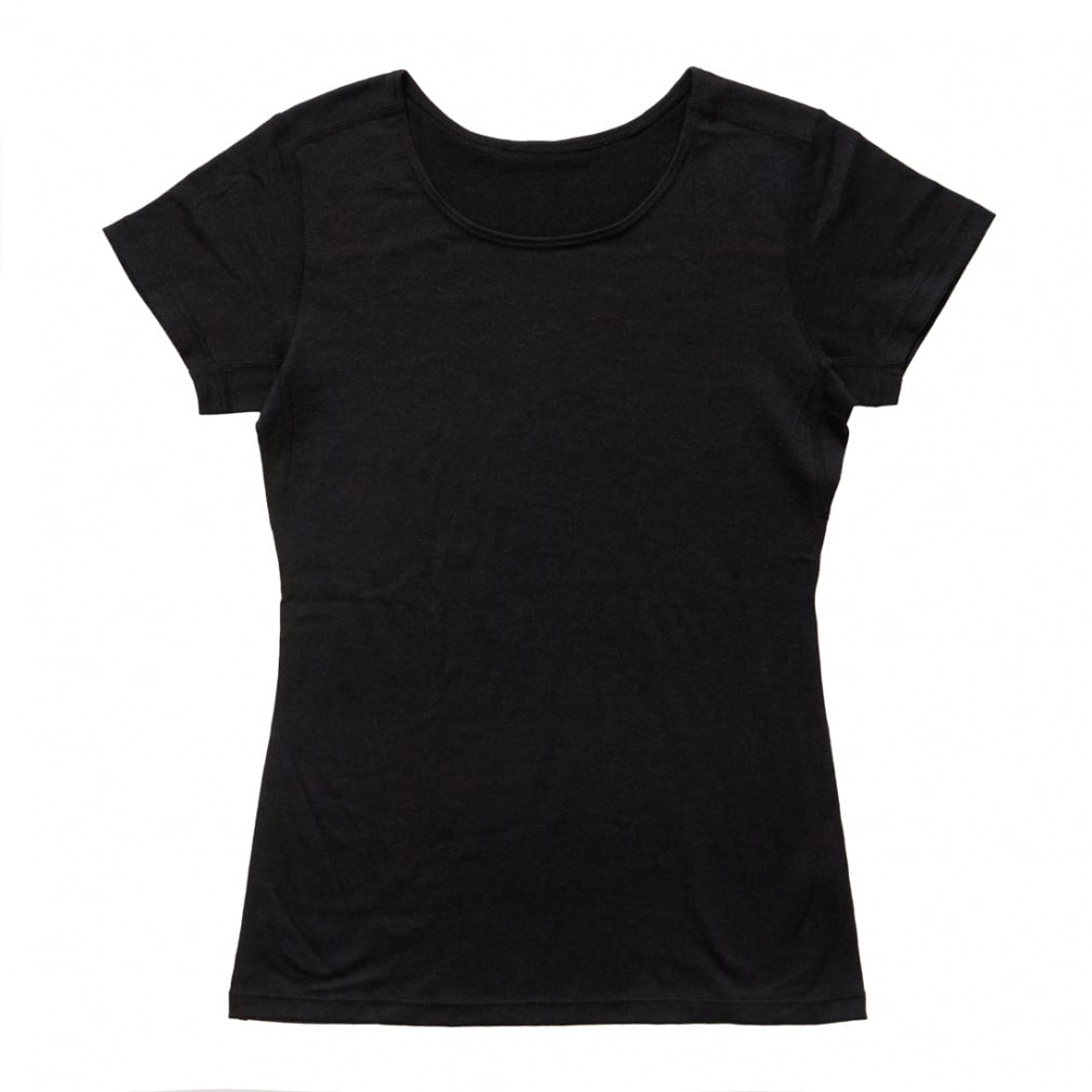 メリノウールインナーUネック半袖(ブラック-S)