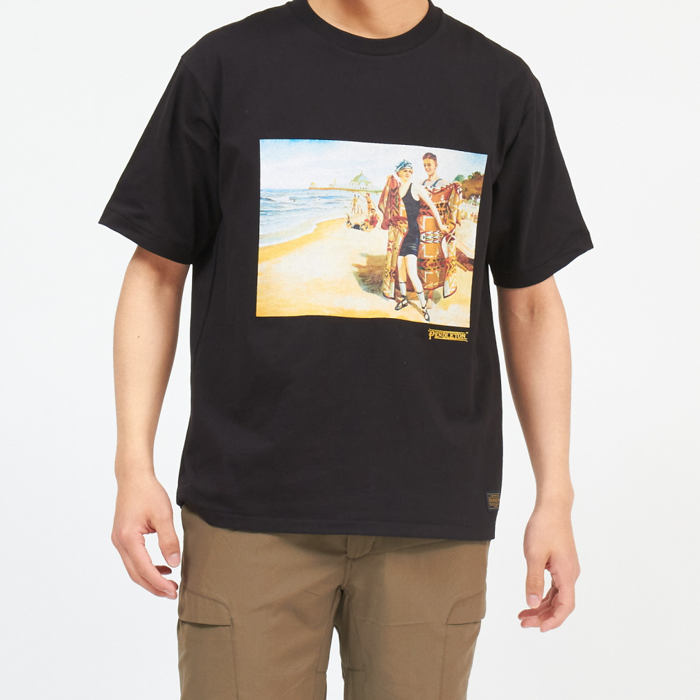 Vintage Poster Tee-Vintage Beach(ブラック-S)