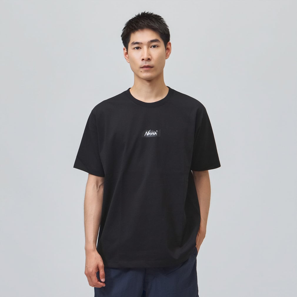 ánuans ブラック Tシャツ　S ナンガ メンズ アウトドアカジュアル 半袖Tシャツ ECO HYBRID MT LOGO