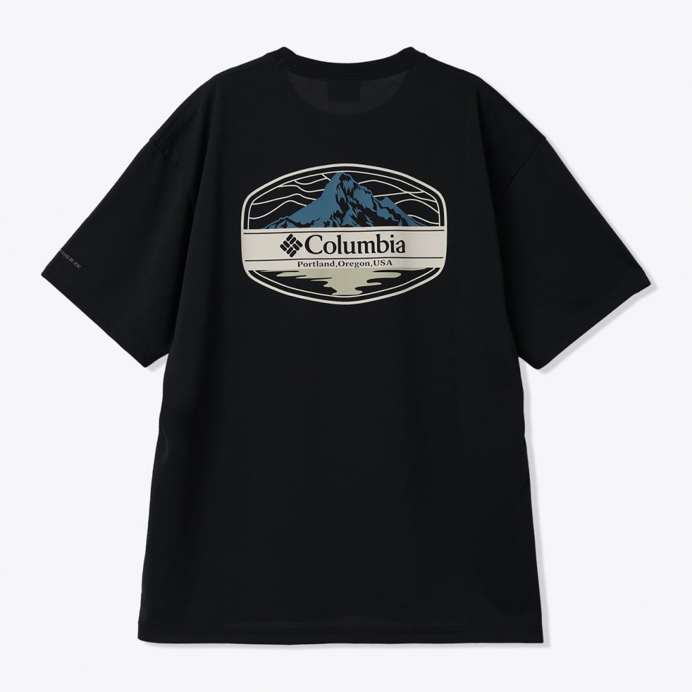 サンライズストレイトオムニフリーズゼログラフィックショートスリーブTシャツ(ブラック-S)