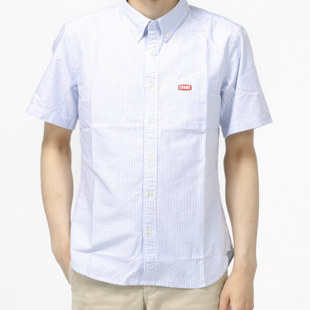 CHUMS OX S/S Shirt(ペールブルー×レッド-S)