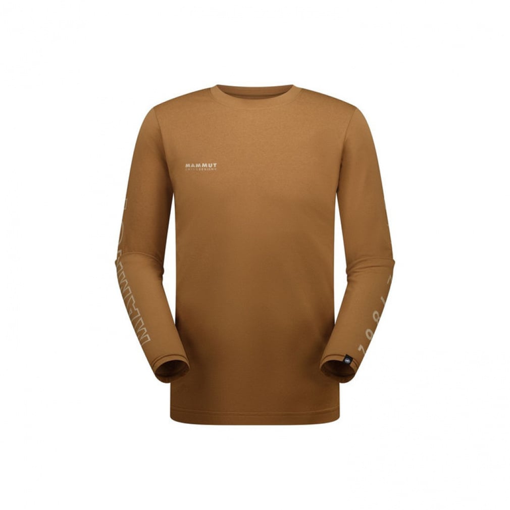 キューディー ロゴ プリント ロングスリーブ Tシャツ アジアンフィット メン(ブラウン-M)