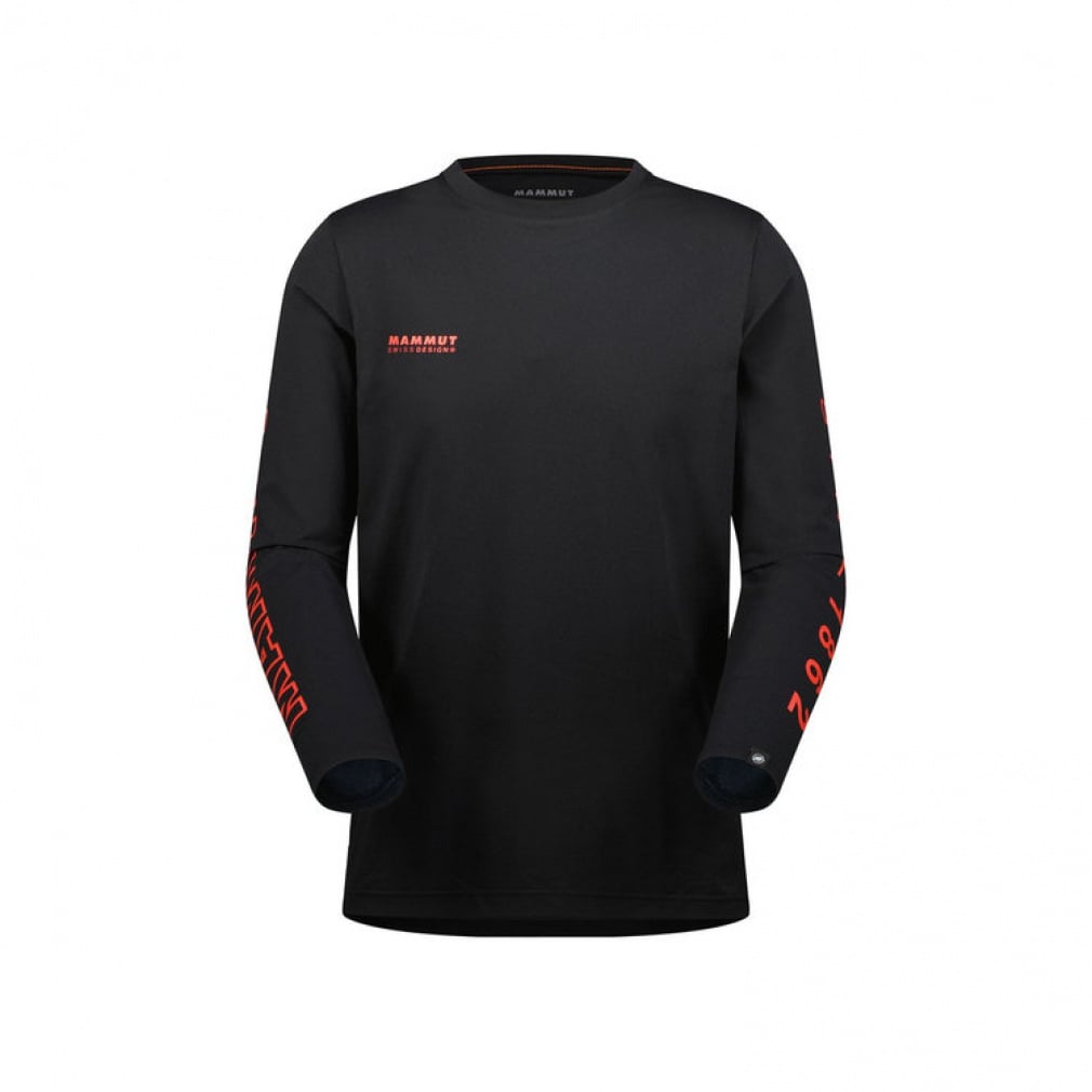 キューディー ロゴ プリント ロングスリーブ Tシャツ アジアンフィット メン(ブラック×レッド-M)