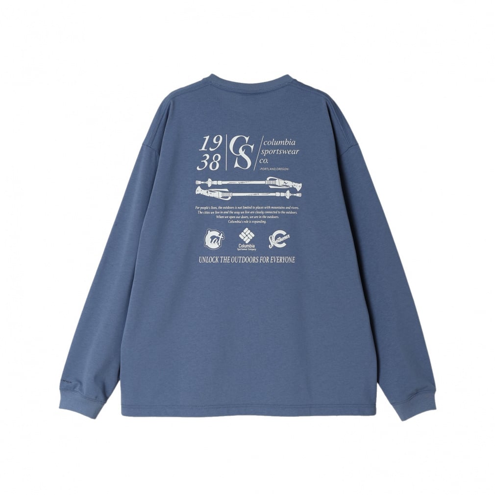 スタックブルックグラフィックロングスリーブTシャツ(サックスブルー-S)