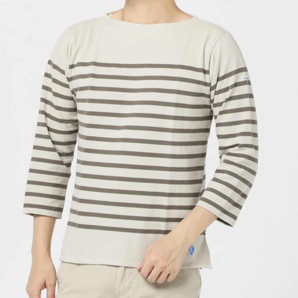 BOAT NECK L/S P.O.(アイボリー×ダークブラウン-2)