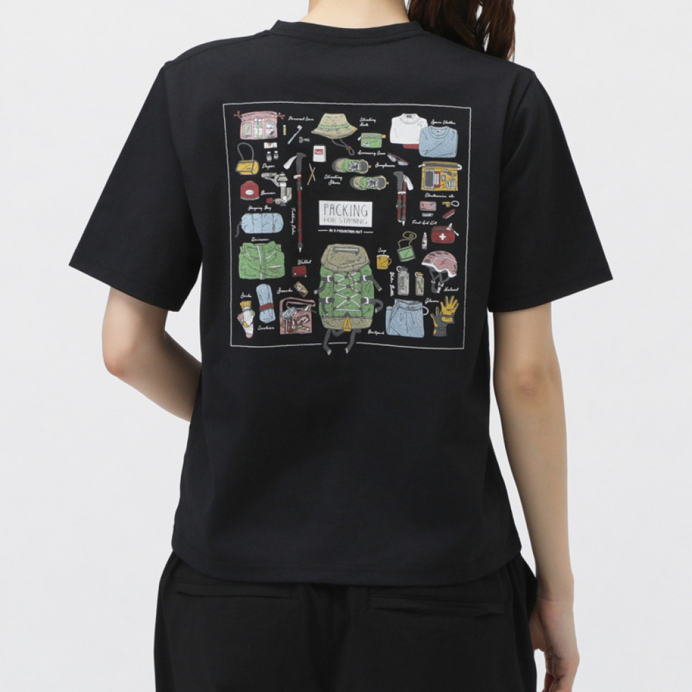 グラフィック半袖T パッキングリスト(ブラック-S)