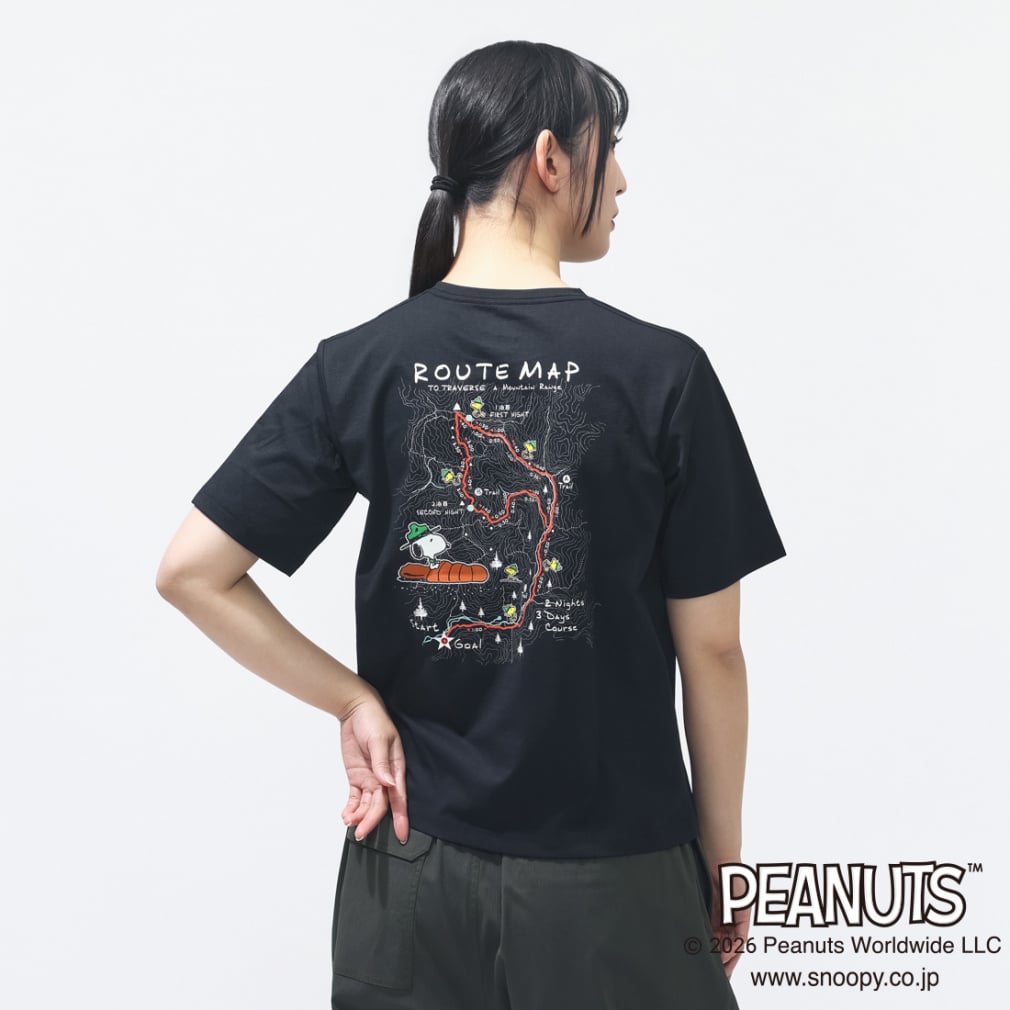 グラフィック半袖Tピーナッツ等高線MAP(ブラック-S)