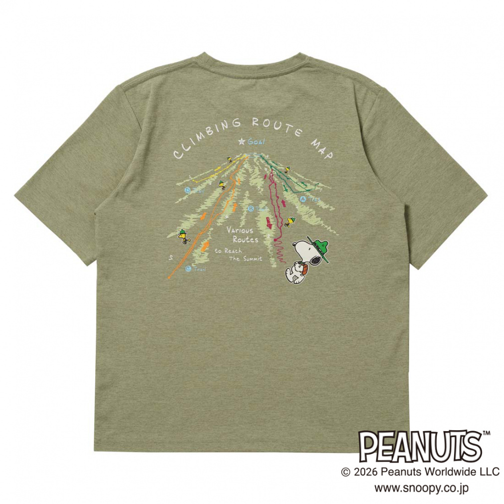 グラフィック半袖Tピーナッツ登頂ルート(スモークグリーン-S)