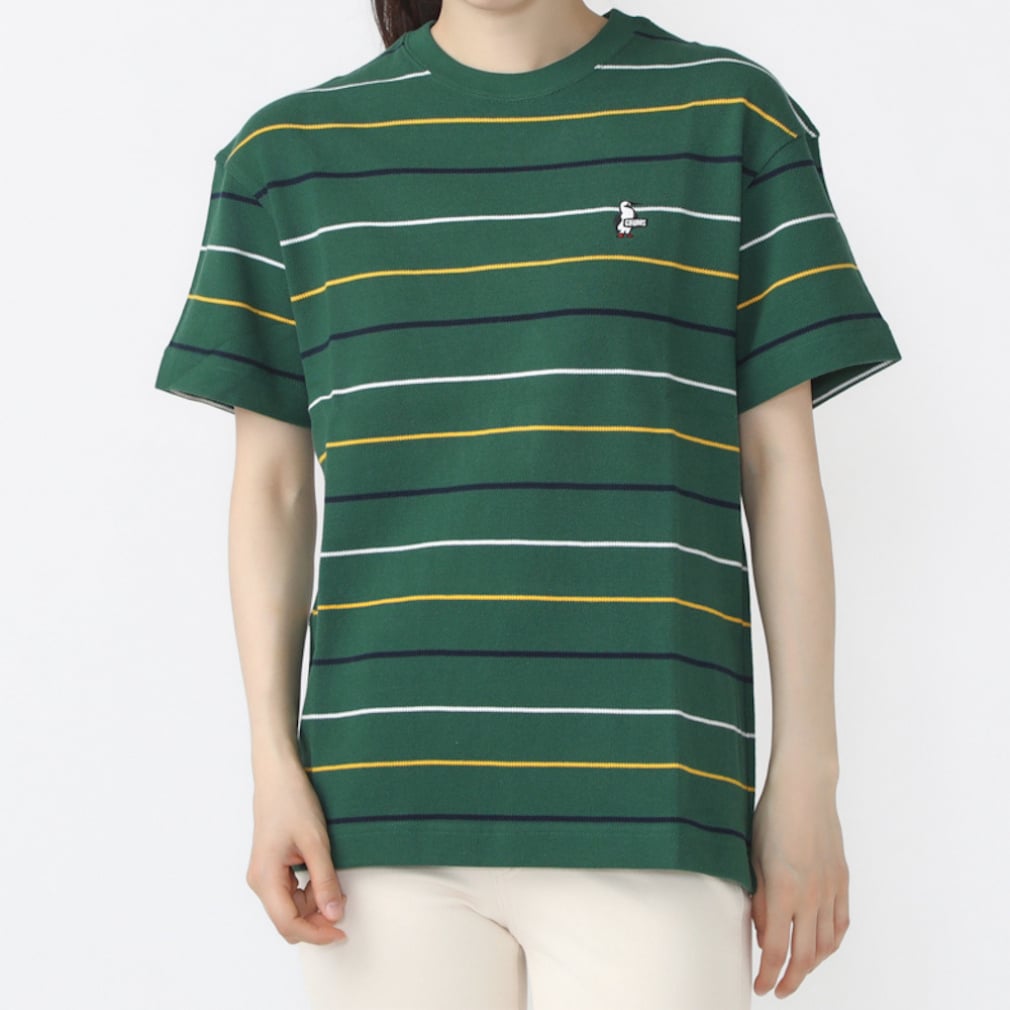 Oversized Booby Border Pique T-Shirt オーバーサイズドブービーボーダーピケTシャツ(グリーン×イエロー-M)