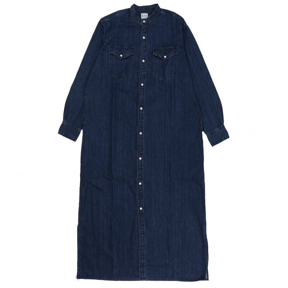BAND COLLAR SHIRTS DRESS(ブルー-M)