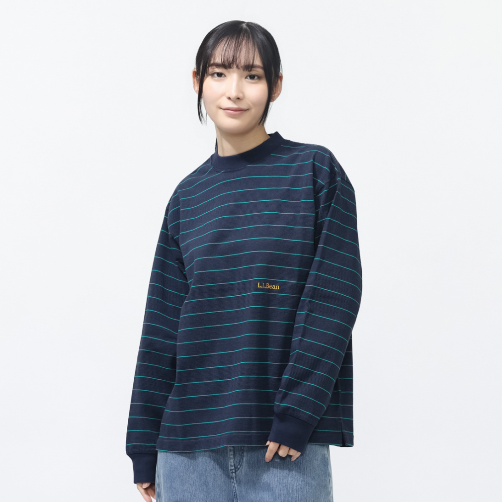 Union Long-Sleeve Striped Tee(ネイビー×スモークグリーン-M)