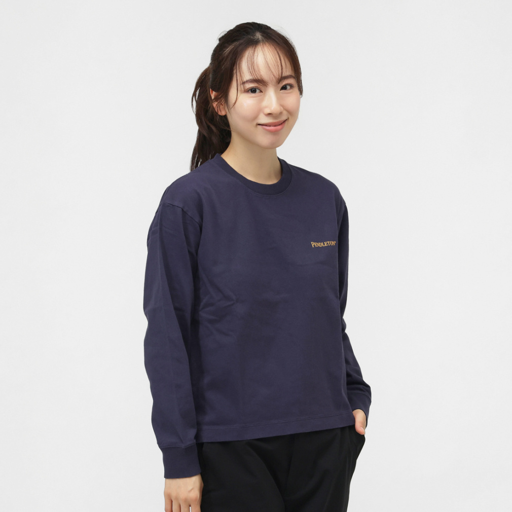 Back Print LS Tee(ダークブルー-S)