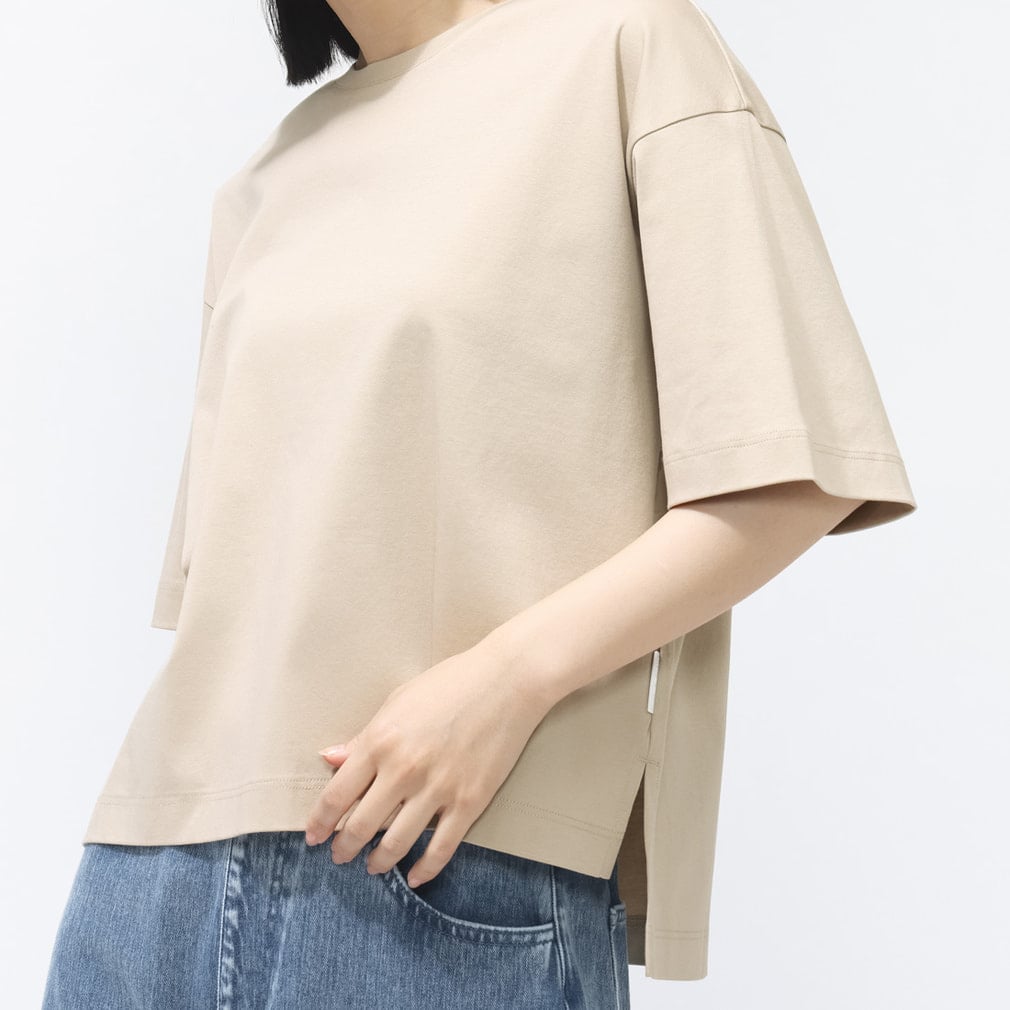 UVカットコットンオーバーサイズTシャツ(ベージュ-S)