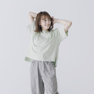 UVカットコットンオーバーサイズTシャツ(ペールグリーン-S　レディス)