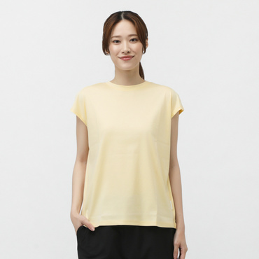 UVカットコットンフレンチスリーブTシャツ(ペールイエロー-S)