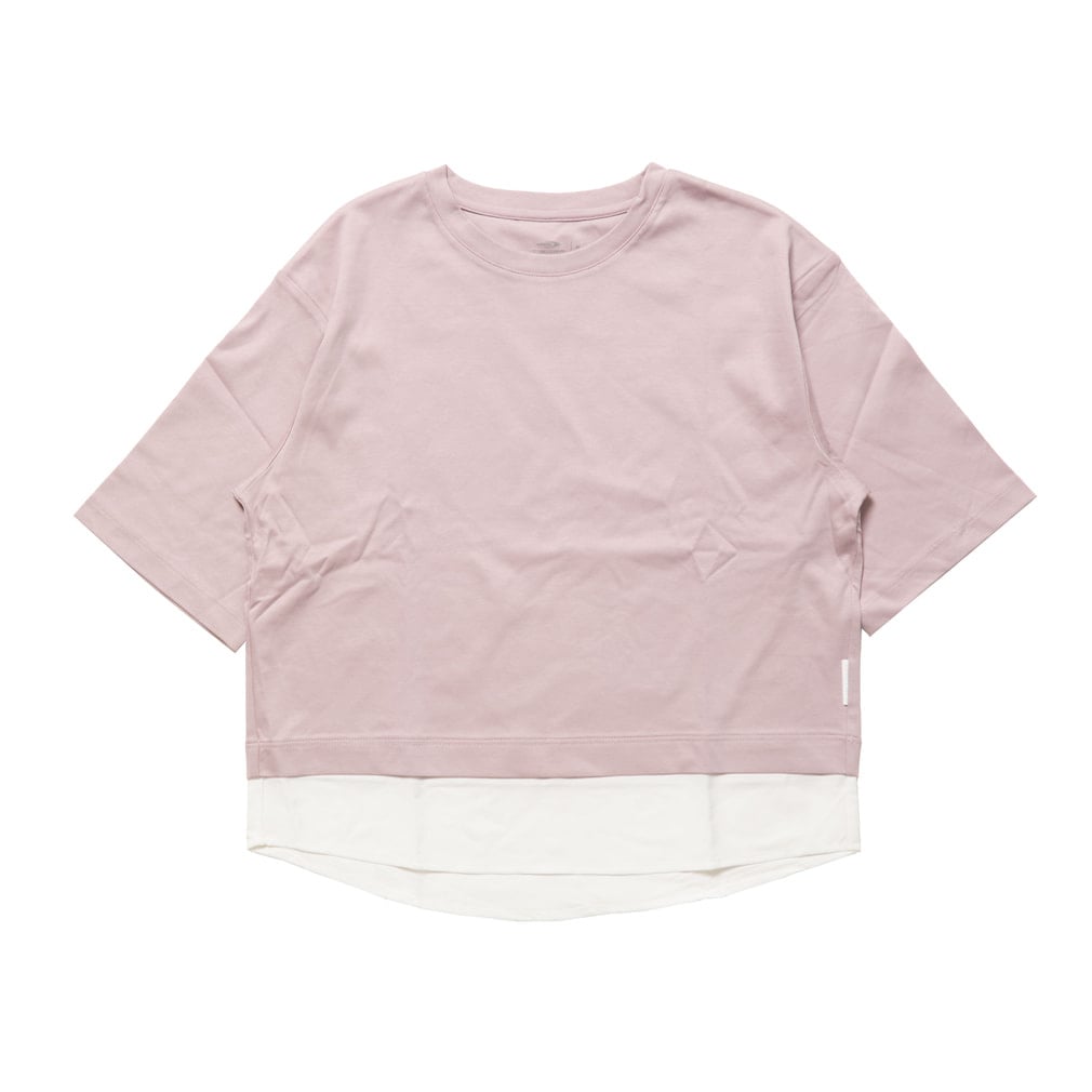 UVカットコットンレイヤードTシャツ(グレッシュピンク-S)