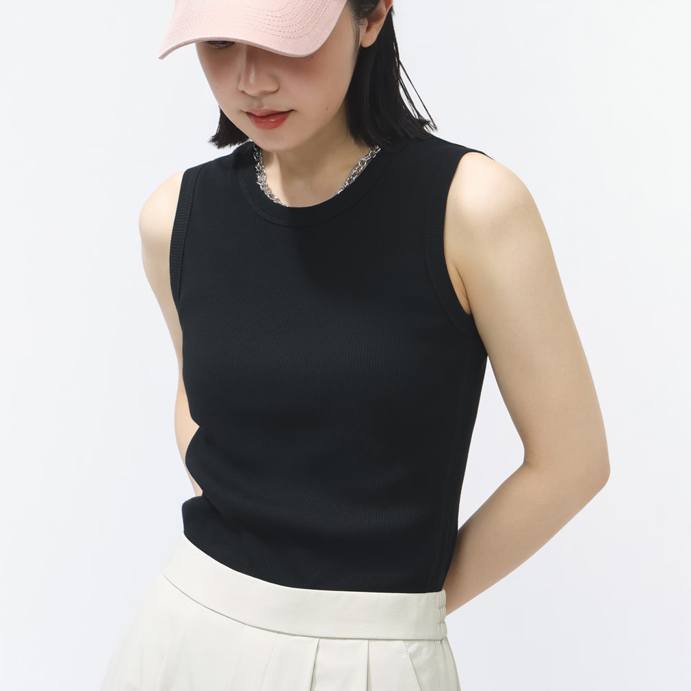 UVカットリブタンクトップ(ブラック-S)