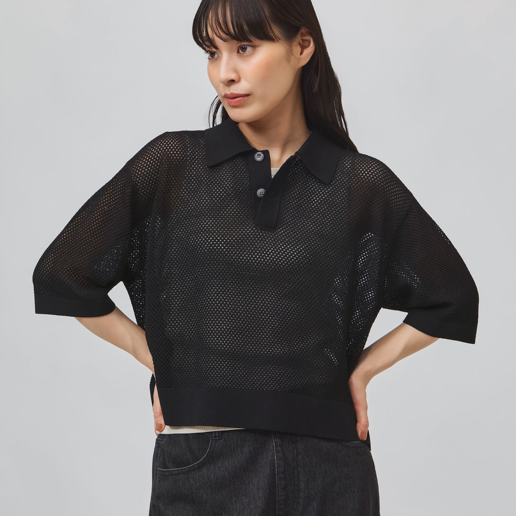 Christian Dior シルク 半袖 ニット ポロシャツ ブラック ティゴラ レディース 半袖 ポロシャツ メッシュニットポロシャツ TR