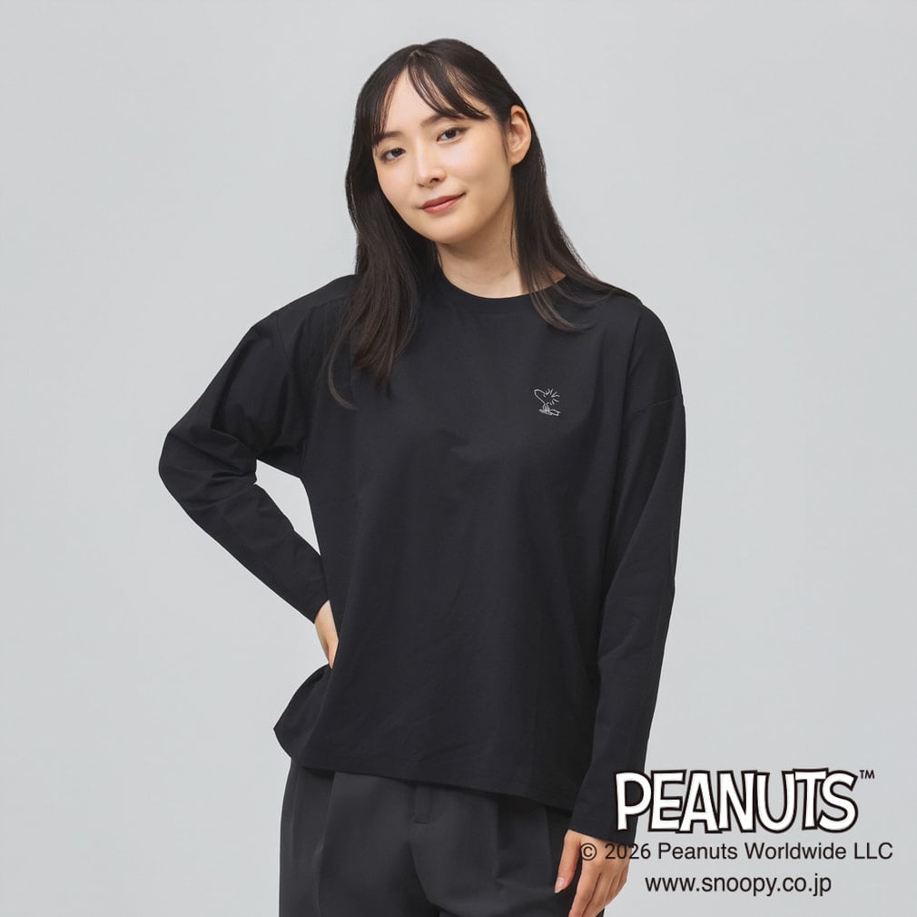 スヌーピー プリント ブラックセーター フリーサイズ ピーナッツ スヌーピー レディース 長袖 Tシャツ グラフィックロングT
