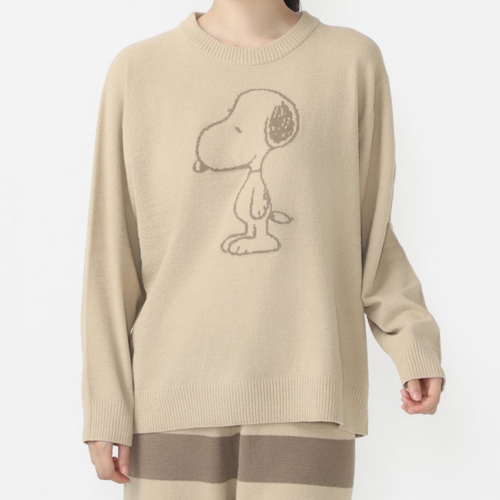 PEANUTS ふんわりニットクルーネック(ベージュ-M)