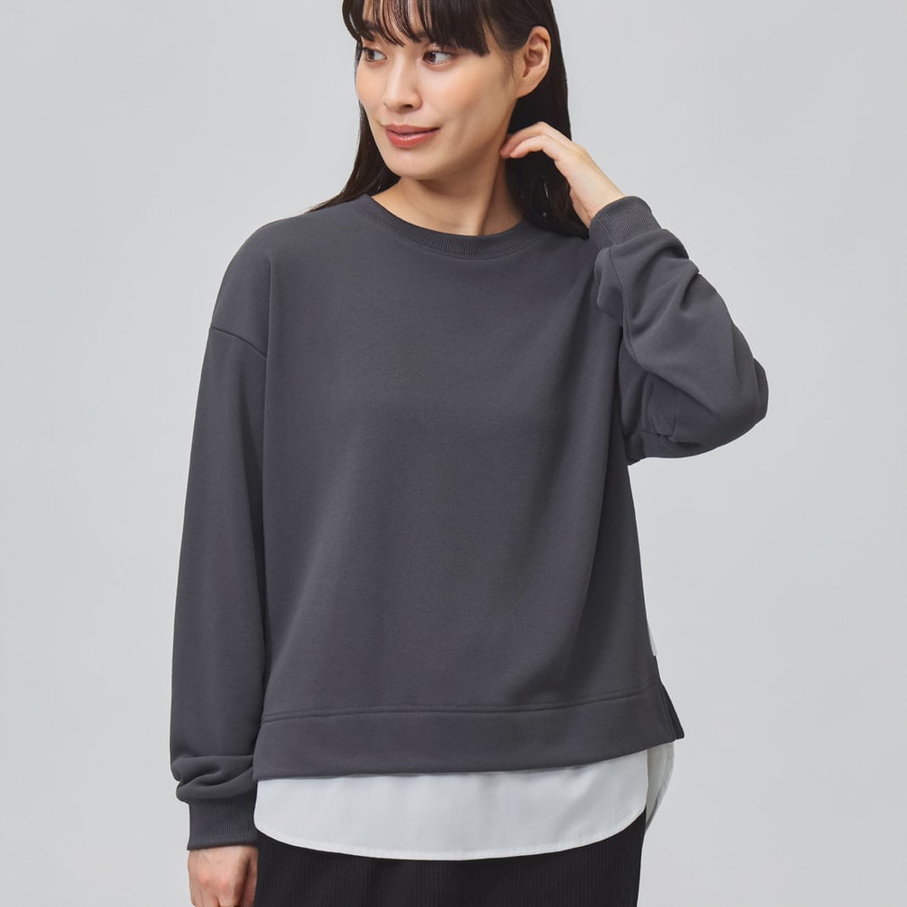 薄手スウェットレイヤードロングTシャツ(チャコールグレー-S)