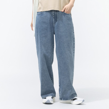 UVカットデニムワイドパンツ(サックスブルー-S)