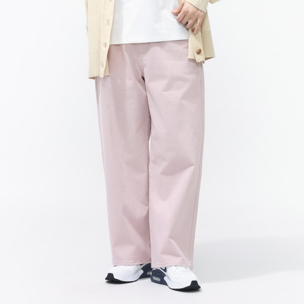 UVカットデニムワイドパンツ(ペールピンク-S)