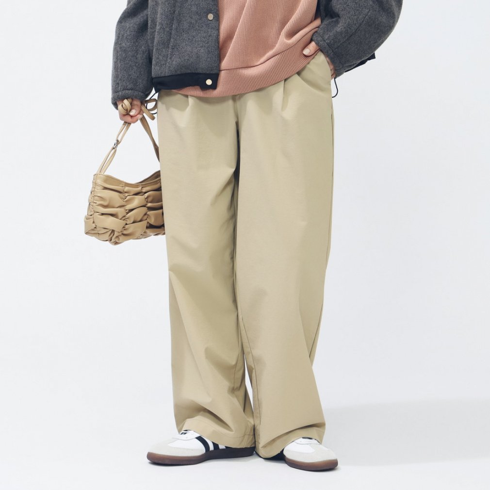 4WAYストレッチタックワイドパンツ(ベージュ-S)