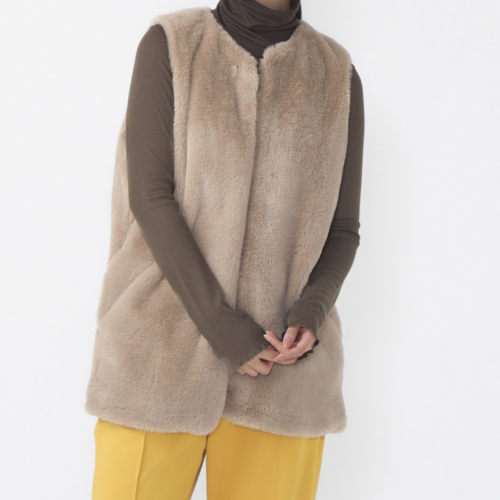 ファーフリースベスト(ベージュ-S)
