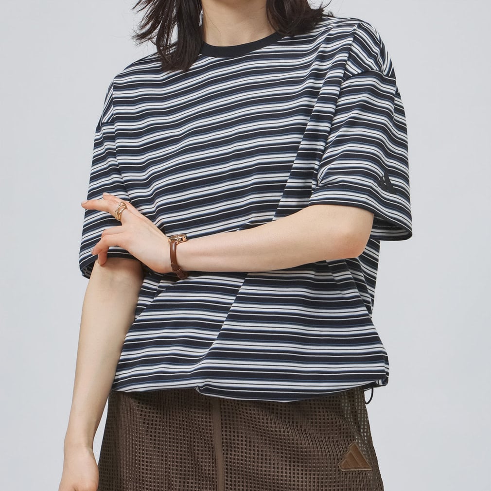 アディアム 25年 コットン Greta グレタ 異素材 ドッキング ストライプ 半袖Ｔシャツ トップス 45521 ホワイト ブルー 2【中古】 アディアム ADEAM 25年 コットン Greta グレタ 異素材 ドッキング