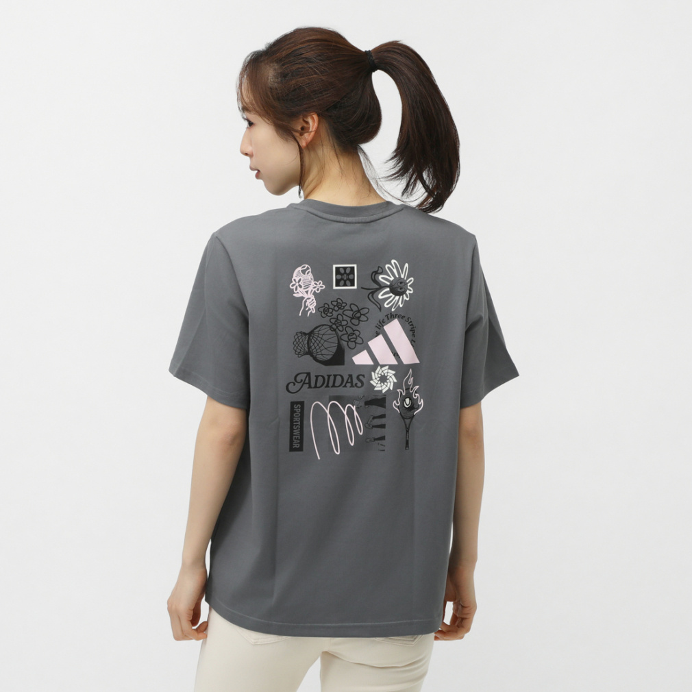 アルペン限定 W PHOTO バック グラフィックTシャツ AP(ダークグレー-S　レディス)