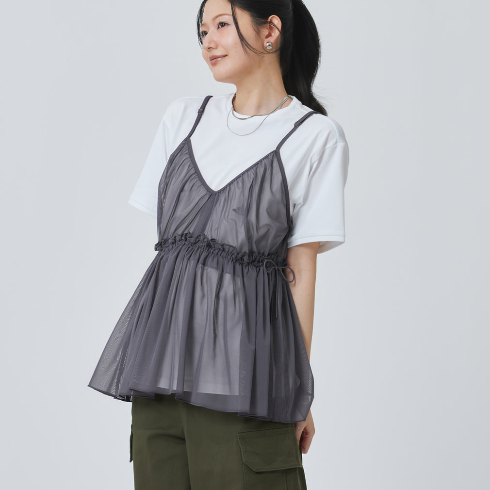アルペン 2-in-1 キャミソール 半袖Tシャツ(グレー×ホワイト-S)
