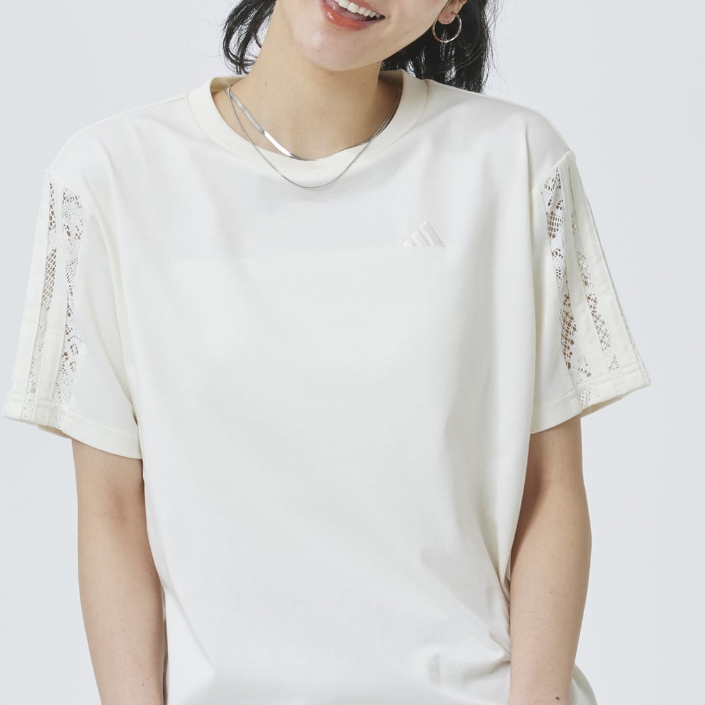 PRISM COLLECTION レーススリーストライプ半袖Tシャツ(オフホワイト-S)