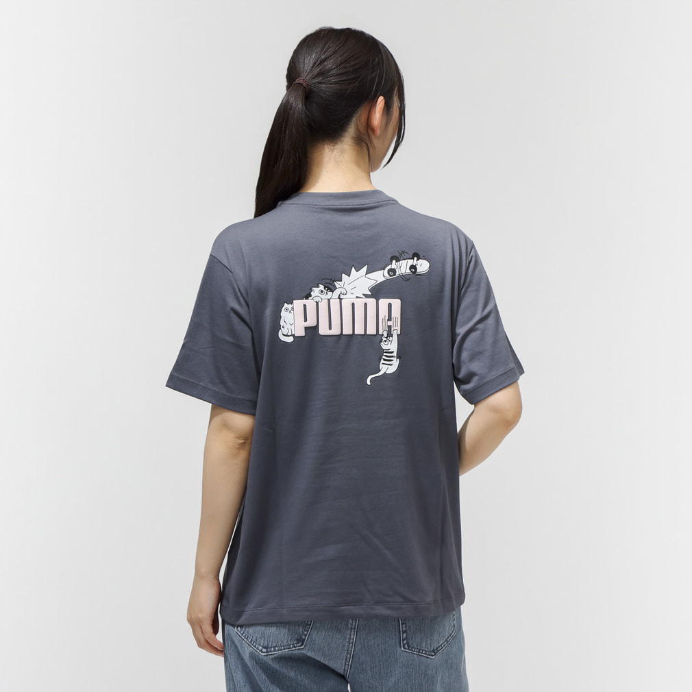 PUMA グレー Tシャツ 神村ロゴ入り プーマ レディース 半袖 Tシャツ ANIMAL GRAPHIC TEE 638082 スポーツ