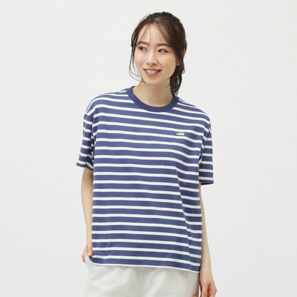 アルペン限定 THE CITY シューパッチボーダーTシャツ(ダークブルー×ホワイト-S　レディス)