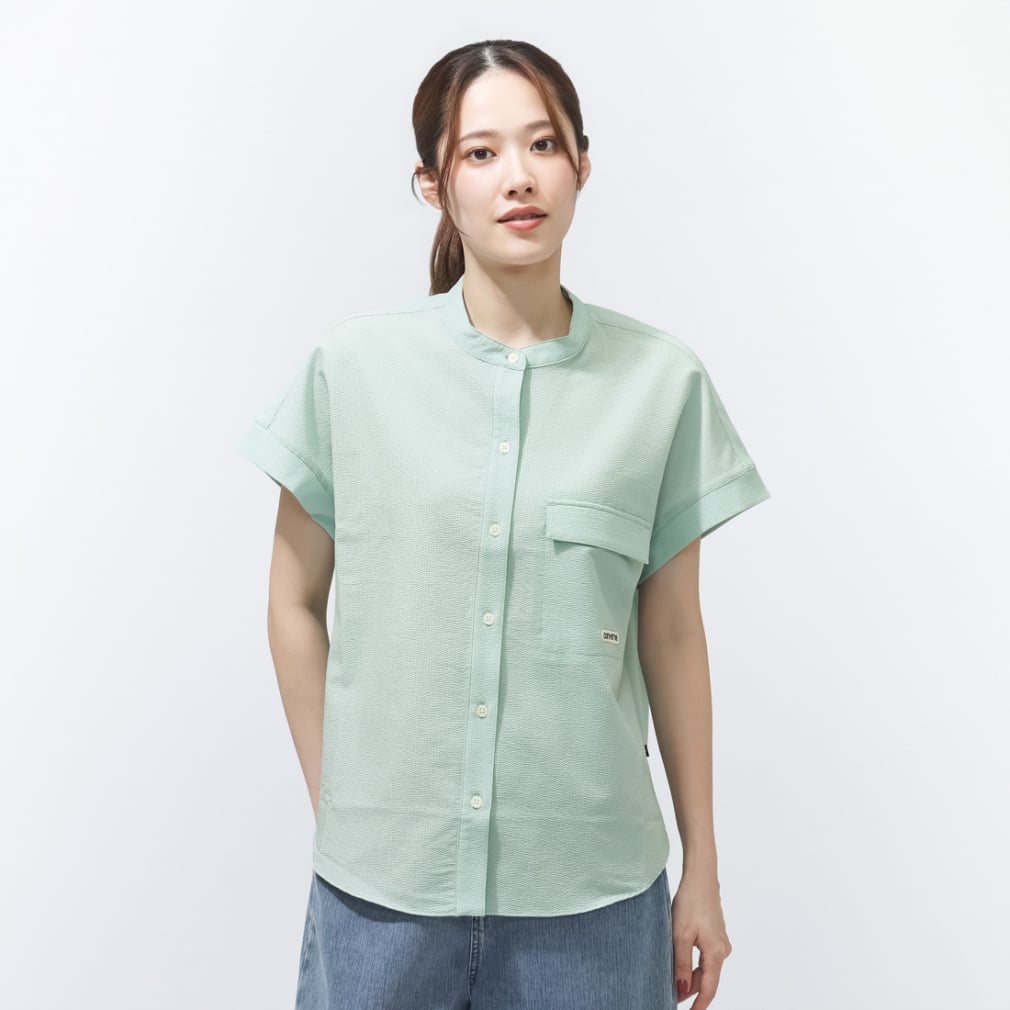 SEERSUCKER STAND CL SHIRT L シアサッカーシャツ(ペールブルー-M)
