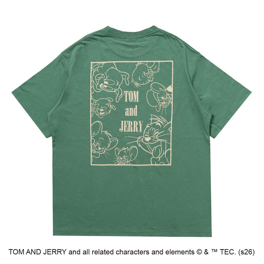 Tom and Jerry バックグラフィックTシャツ(集合)(ディープグリン-S)