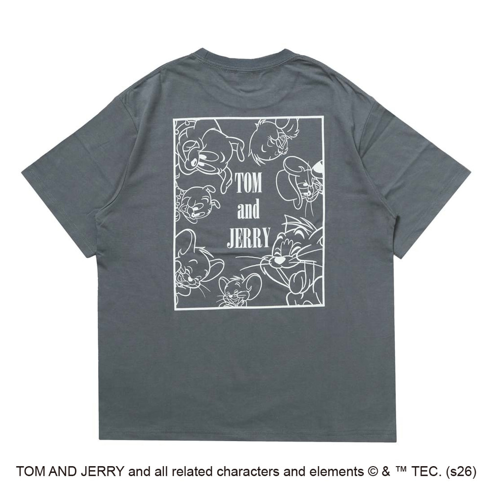 Tom and Jerry バックグラフィックTシャツ(集合)(ダークグレー-S)