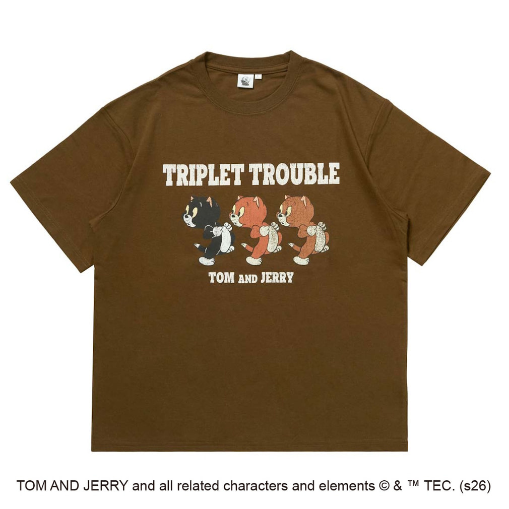 Tom and Jerry フロントグラフィックTシャツ(フラフ、マフ、パフ)(セピア-S)