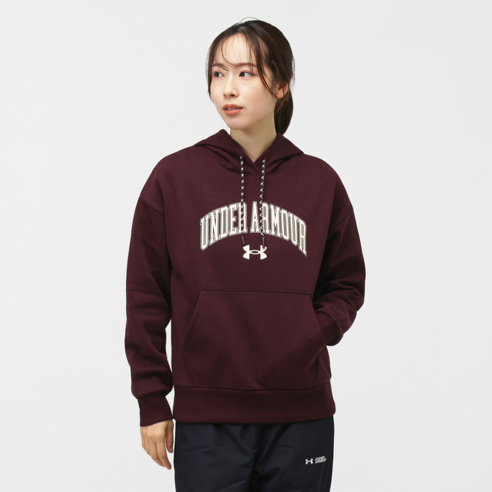 UAライバルフリース グラフィック プルオーバー フーディー(ボルドー-M)